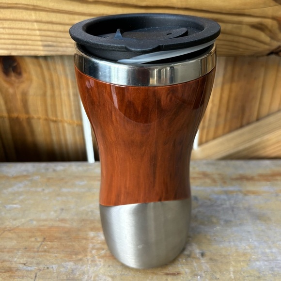 Faux Wood & Stainless Insulated Tumbler with Lid 15oz - Picture 3 of 7